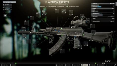 Tarkov gunsmith part 6 - Wet Job - Part 6 is a Quest in Escape from Tarkov. Must be level 14 to start this quest. Reach the required Sniper Rifles skill level of 7 +8,500 EXP Peacekeeper Rep +0.03 3,500 Dollars 3,675 Dollars with Intelligence Center Level 1 4,025 Dollars with Intelligence Center Level 2 1× Lobaev Arms DVL-10 7.62x51 bolt-action sniper rifle (variant Saboteur) 50× …